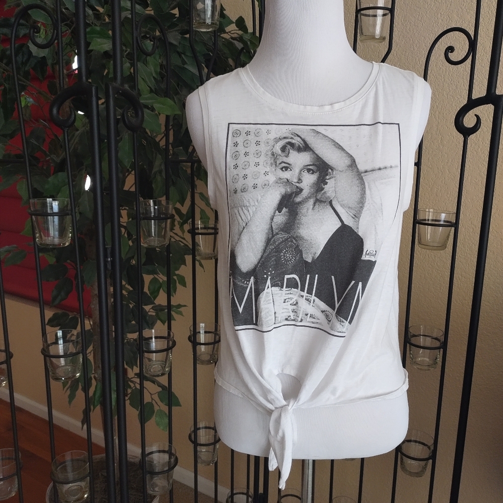 White Tie-Front Graphic Tank Top